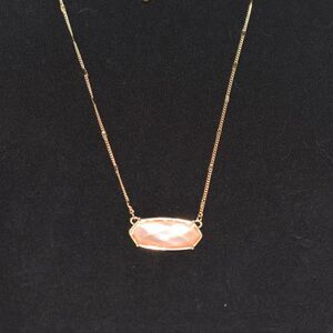 Trendy Hexagon Peach Cut Glass Pendant Gold Tone 14" Chain Y2k Fashion Necklace